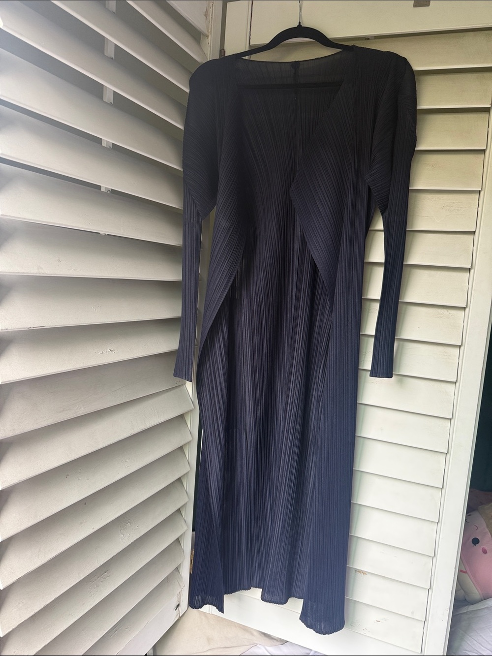 Pleats Please Elegant Long Navy Pleated Women's duster